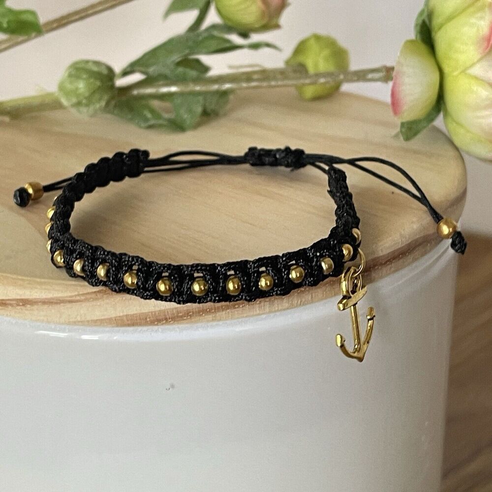 Handmade Black Braided Charm Bracelet Women Mens  Anchor New - Picture 9 of 14